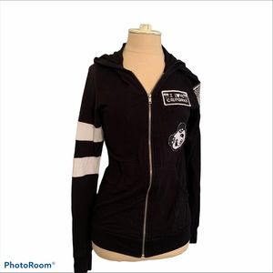 Lauren Moshi Patches Zip Up Black Hoodie XS